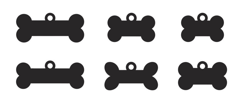 Dog bone tag vector set, showcasing dog collar ID tags in various styles, perfect for pet care, veterinary, and animal graphics.