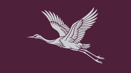 Obraz premium Elegant crane soaring through the air on a burgundy background.
