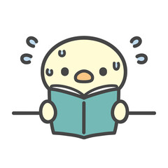 授業中に本を開いて焦るひよこの手描きイラスト 勉強がわからない © Nitomaru