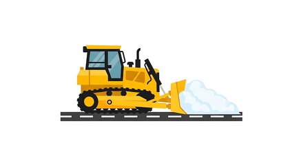 Obraz premium Yellow bulldozer pushing snow on railway tracks winter scene isolated vector illustration with snow pile