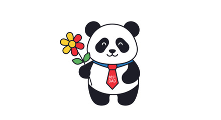 Obraz premium Cartoon Panda Bear with Flower and Tie Illustration.