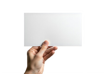 Obraz premium A person's hand holding a blank white rectangular business card or flyer for a mockup design