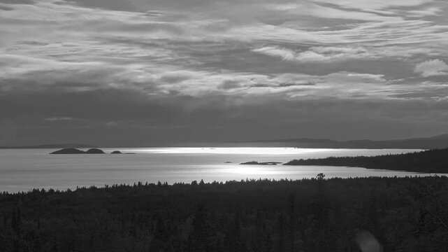 Lake Superior shoreline. Timelapse. Black and white. 4K.