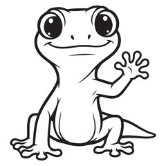 Obraz premium Friendly Cartoon Gecko Waving and Smiling