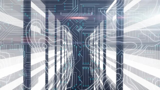 Animation of isohypses, lights and integrated circuit in tunnel