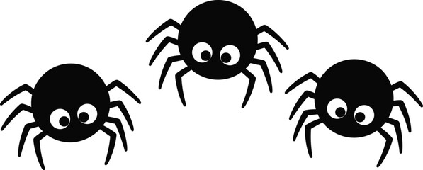 Cartoon spiders with big eyes silhouette, Halloween insect icons, playful arachnid characters, creepy crawly design, flat vector illustration black art © Rahena ARAFAT