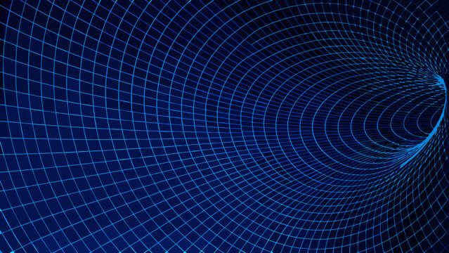 Abstract digital vortex with a grid pattern in shades of blue