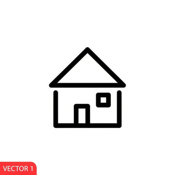 Simple black line drawing of a house with triangular roof