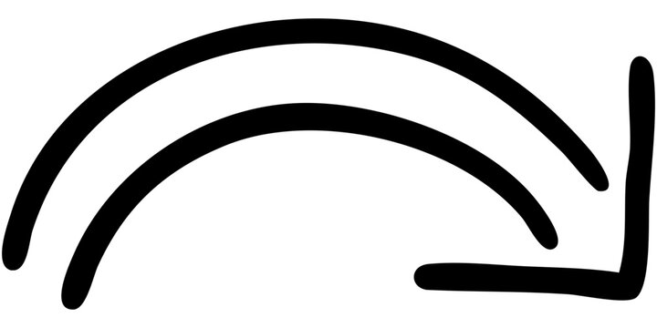 二重線の手書き矢印のイラスト3（黒）