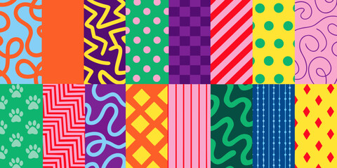 Obraz premium The overall aesthetic is vibrant and playful, showcasing a variety of geometric and organic repeating designs in a broad spectrum of colors. 