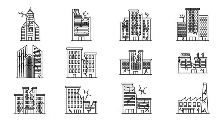 Fototapeta premium Architectural Line Art - A Collection of Building and Cityscape Sketches.