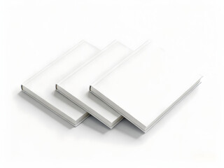 Three blank white books stacked neatly on a clean white background, ready for design
