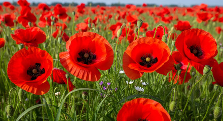 Fototapeta premium Vibrant red poppies on labor day celebrating workers and nature's beauty