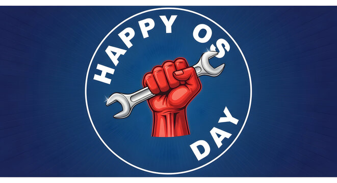 Happy labor day celebration with fist holding wrench symbolizing workers rights and unity