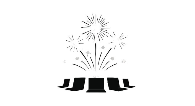 Fireworks exploding over a row of shoes