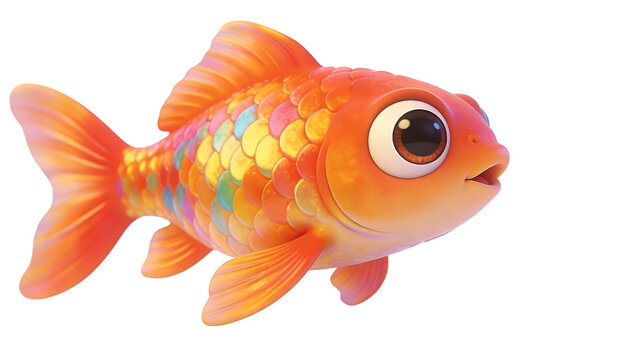 [Transparent Background PNG]Cute 3D Cartoon Goldfish with Colorful Scales