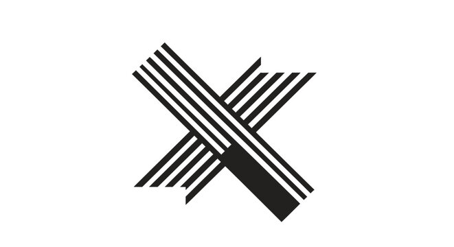 Abstract X-Shape Logo Design Composed of Parallel Lines, isolated white background.