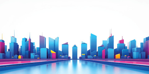 Obraz premium Abstract 3D vector illustration of a modern city skyline featuring blue business skyscrapers and urban architecture silhouettes in a panoramic downtown metropolis landscape design