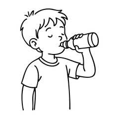 Dibujo sencillo con líneas de un chico joven bebiendo de una botella de plástico  © teracreonte