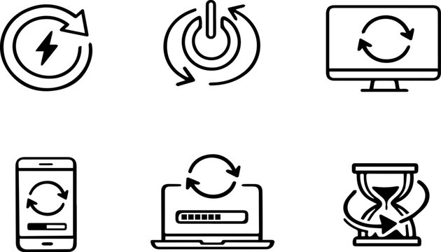 Refresh restart update system outline icons. Vector