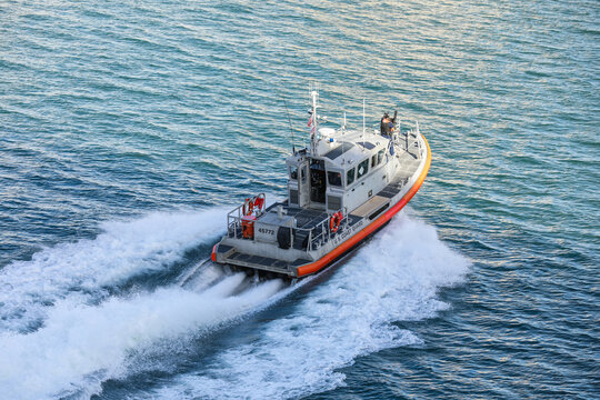 US Coast Guard boat providing security, , Florida, USA