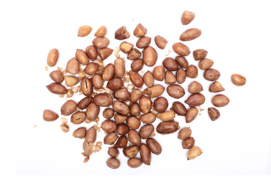 A pile of fried peanuts isolated on a white background.