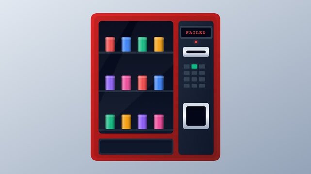 Animated vending machine illustration with dynamic screen feedback