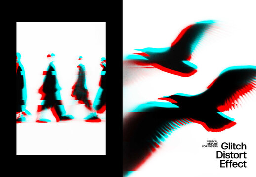 Glitch Poster Photo Effect Mockup