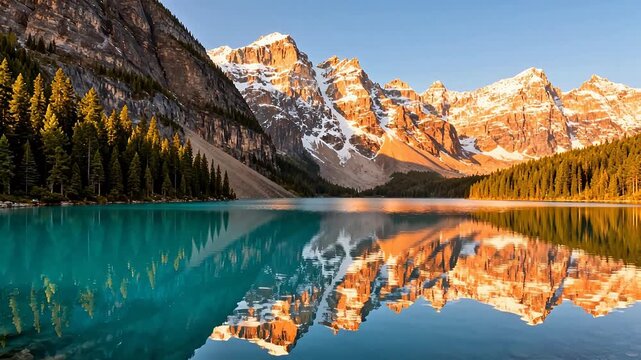 Mountain lake with snowcapped peaks