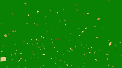 Golden confetti blast celebration animation on green screen background with sparkling glitter particles and festive streamers, perfect for birthday party videos, holiday greetings, and event promos