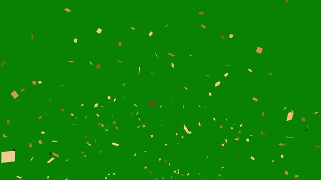 Golden confetti blast celebration animation on green screen background with sparkling glitter particles and festive streamers, perfect for birthday party videos, holiday greetings, and event promos