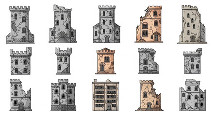 Collection of Vintage Castle Towers - Architectural Heritage and Historical Fortifications. © Dede