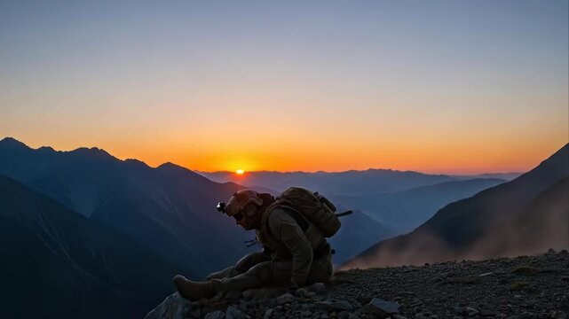 Man jumping off mountain cliff edge.