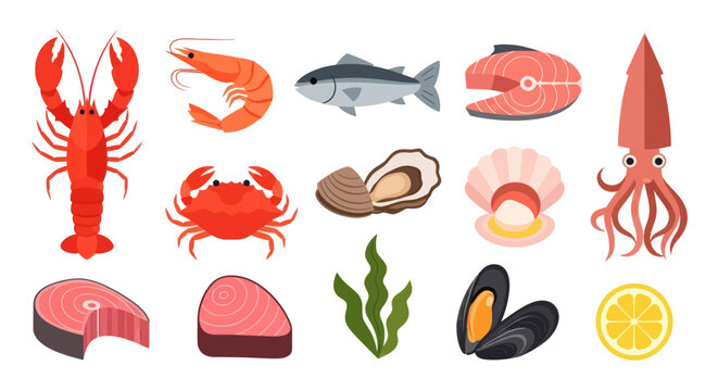 Seafood assortment lobster shrimp fish and more
