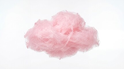Sweet dream cloud of delicate pink cotton candy floats softly on a pristine white background, a sugary confection