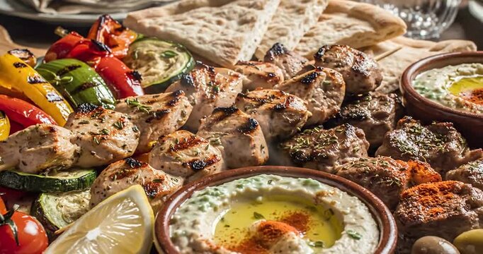 Delicious Middle Eastern food spread.