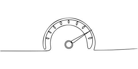 speedometer continuous one line drawing, Speedometer continuous one line drawing. Speed indicator, Internet car speed. Performance concept. Speedometer set. Fast speed sign. Vector illustration.