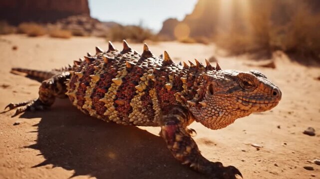 Thorny Devil Lizard Crawls Across Arid Desert Sands