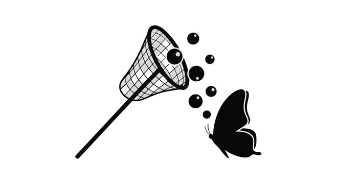black butterfly escaping from insect net vector