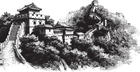 Obraz premium Great Wall of China, China illustration on a white background. This vector illustration can be used in any size you like for advertising, logos, and other work. 