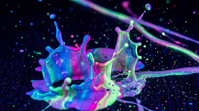 Abstract paint splash with neon colors artistic background