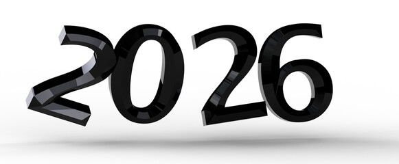 Bold, black 2026 year isolated on white background. Perfect for New Year, business, and futuristic...