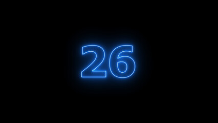 Abstract beautiful blue neon counting number 26 icon background 4K illustration.
