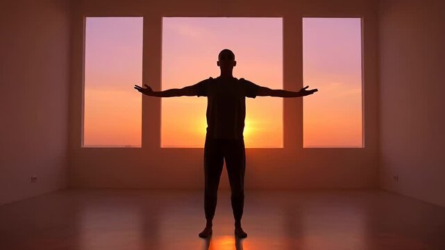 ?Silhouette yoga flow: serene sunset meditation and stretching sequence