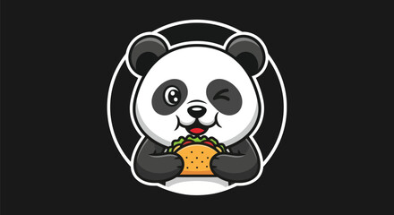 Cartoon panda eating sandwich © Akun
