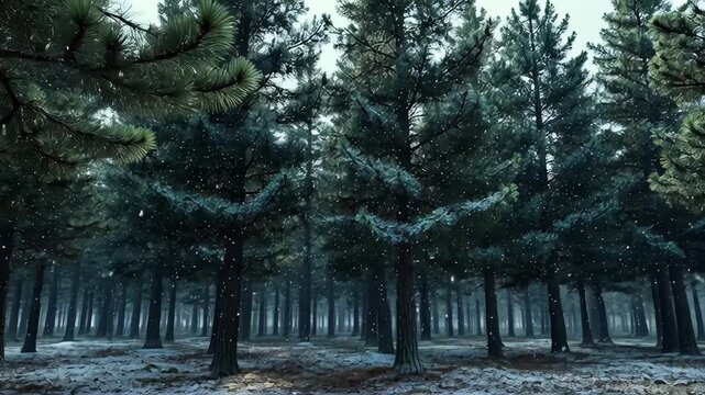 ?Tranquil snowfall over pristine winter forest landscape