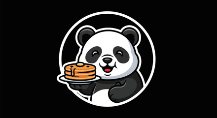 Cartoon panda holding pancakes © Akun