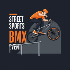 Fototapeta premium Dynamic Street Sports BMX Event Illustration Depicting a Skilled Athlete on a Bike Performing a