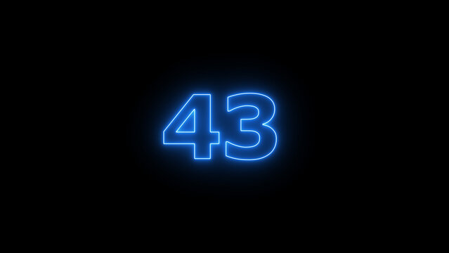 Abstract beautiful blue neon counting number 43 icon background 4K illustration.