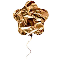 Fototapeta premium A shiny crumpled gold foil star balloon with a flowing string isolated on a transparent background